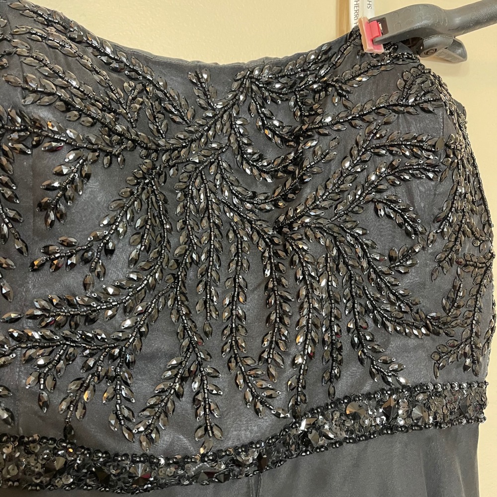 NWT Sherri Hill Black Beaded Strapless Chiffon Formal Evening Gown Dress Size 26 - Picture 2 of 13